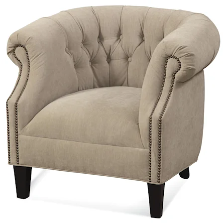 Traditional Tufted Barrel Chair with Nailhead Trim